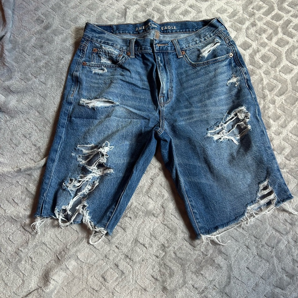 American Eagle Outfitters Men's Ripped Blue Jean Shorts